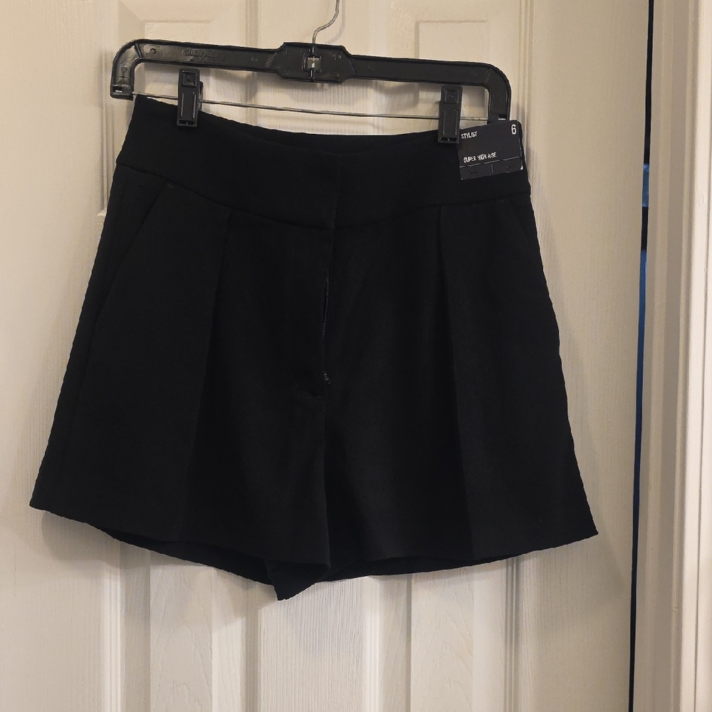 Express Black High-Waist Pleated Tailored Shorts